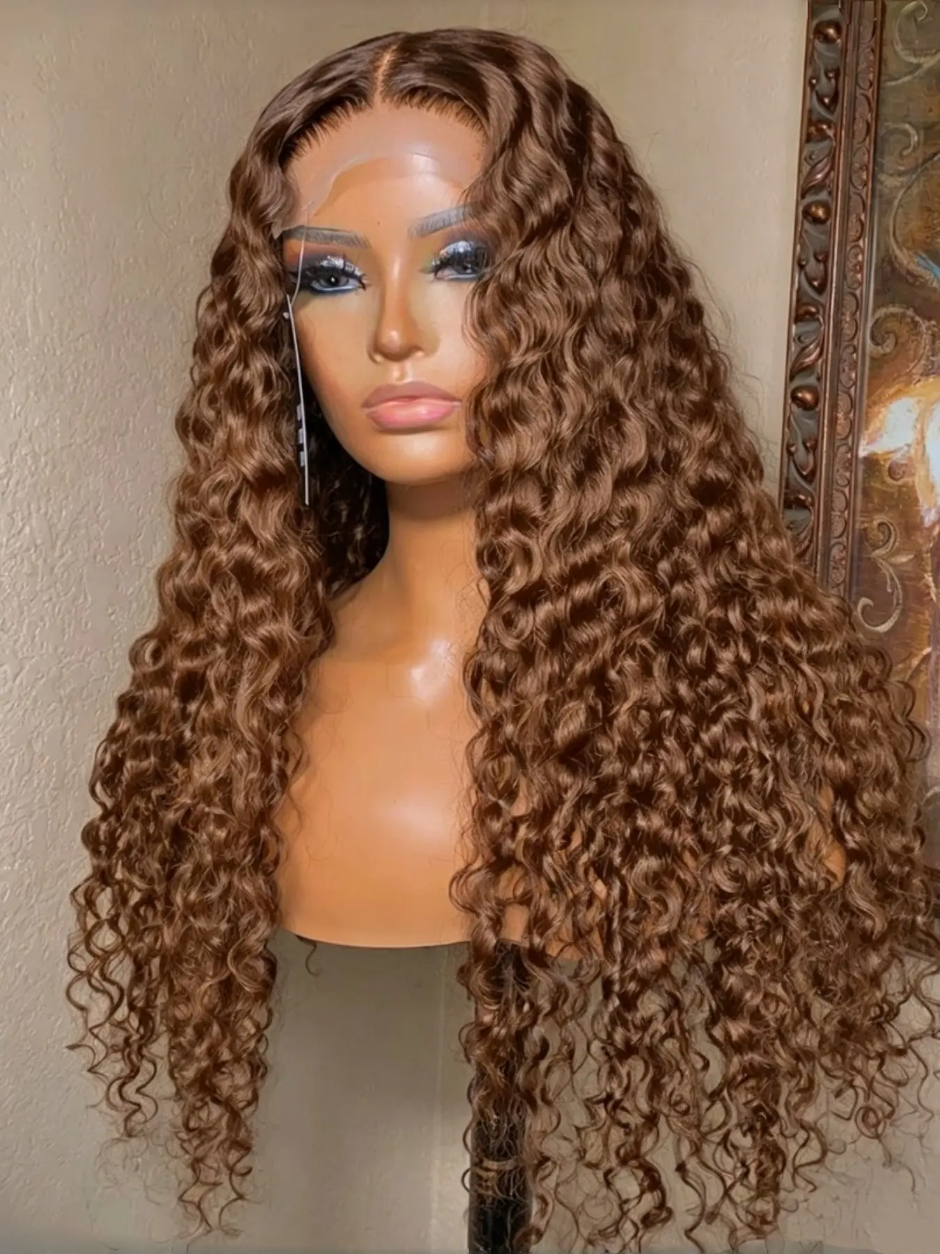 Soft Long 26 Inch 180 Density Curly Hair Synthetic Wig, Heat Resistant, Pre-Attached, No Glue, Daily Wear, 13x4x1 Front Lace, Glueless Frontal Wigs, Heat Friendly Wig