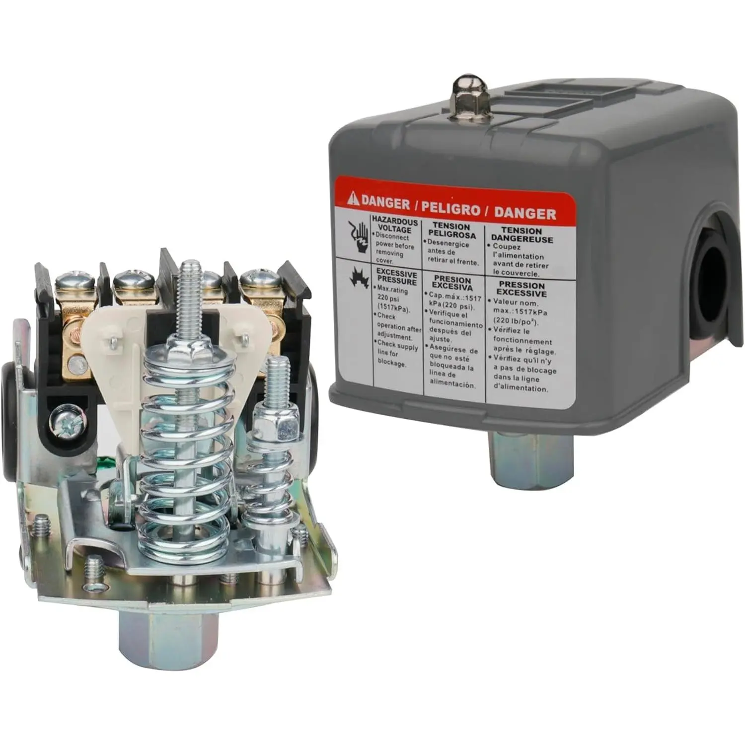 WHK Well Pump Water Pressure Switch, 40-60psi Auto Control Adjustable Differential, 1/4 Female NPT, UL Certified, 1PC Grey