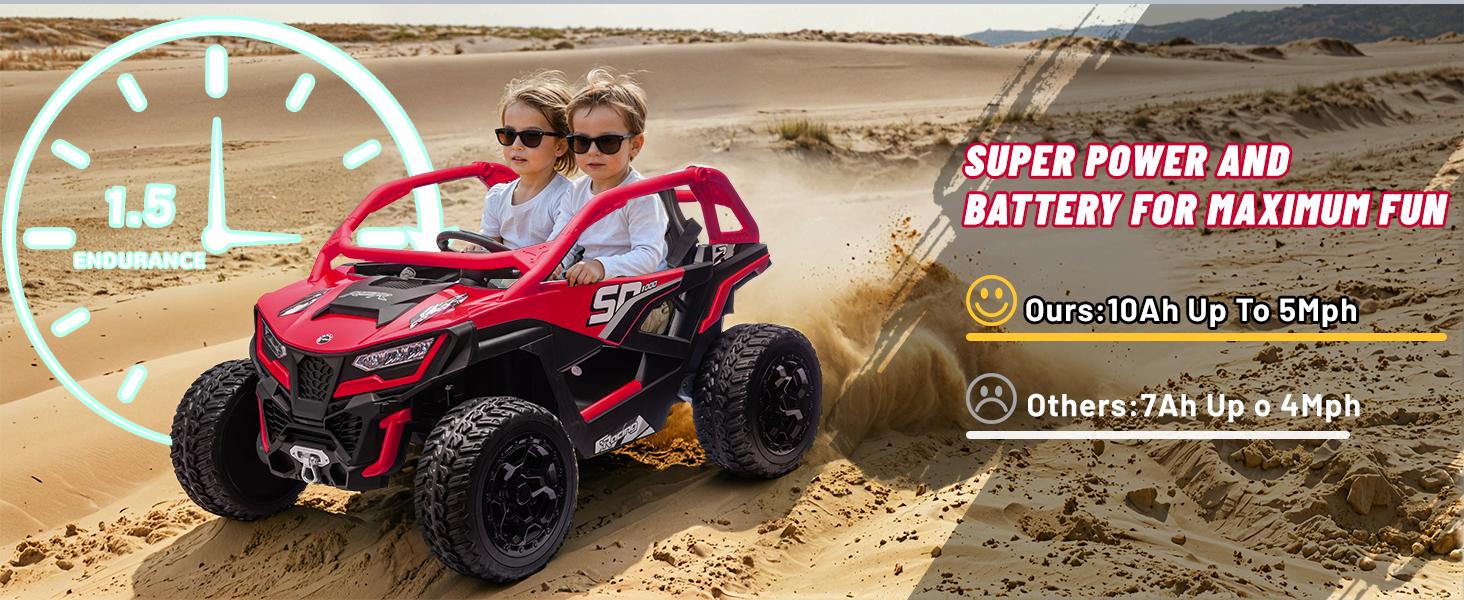 24V Ride on Toys for Big Kids 10AH Real Spacious 2-Seater, 4 x75W Motor 5MPH Ride on Car Kid UTV for Kids 3-8, EVA Tire, Remote Control, Bluetooth Music, 4 Spring Suspension (Red)
