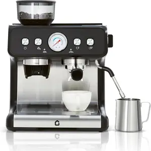 Stainless Steel Single-Shot Super-Automatic Espresso Coffee Machine with Built-in Grinder - 20 Bar, 2.8L Removable Tank, Milk Frother Steam Wand for Latte, Cappuccino, Adjustable Shot Volume, for Home Baristas, Single-Shot Super-Automatic Espresso Machine