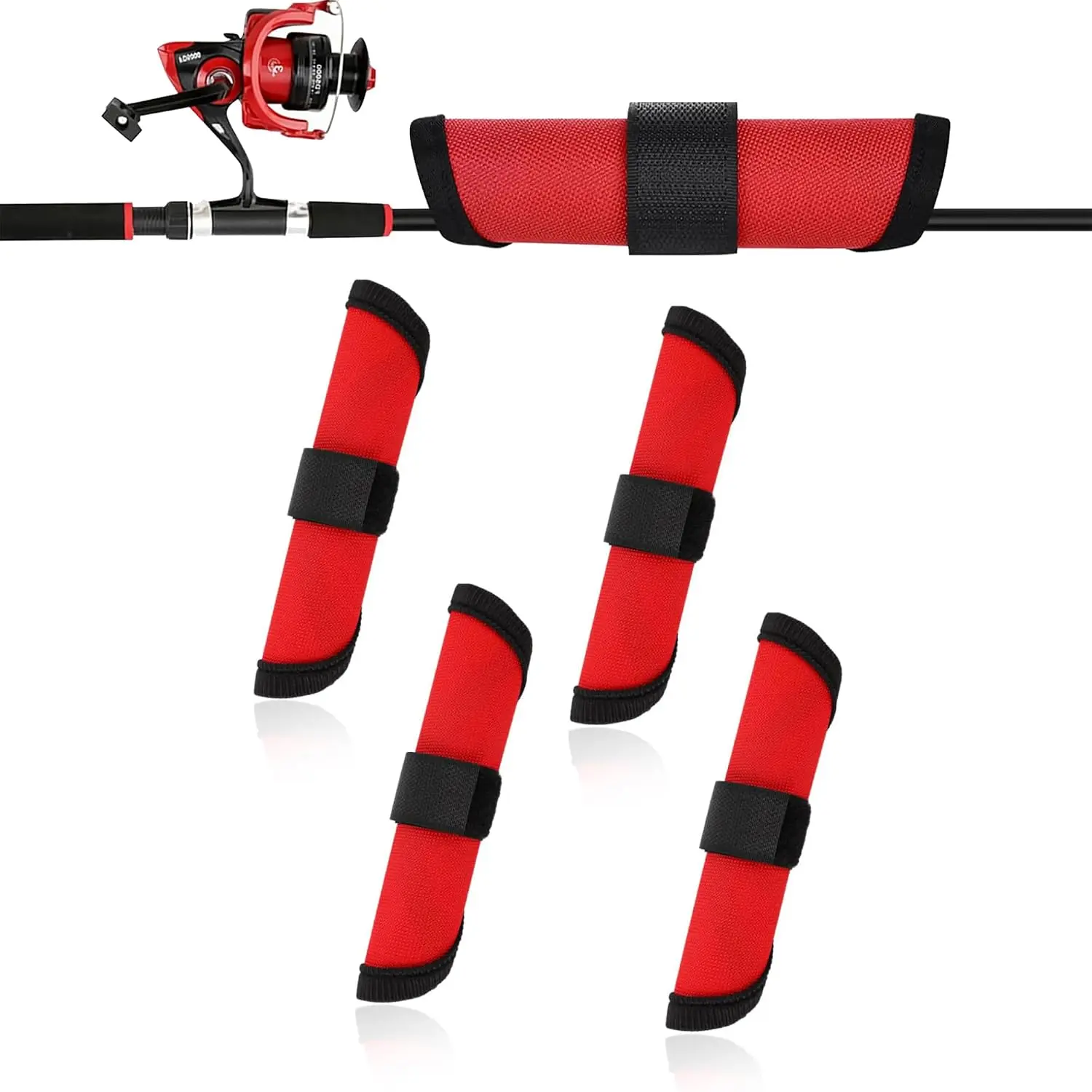 4 Pack Fishing Hook Covers, 5.9" Nylon Lure Wraps for Fishing Rod, Red Fishing Lure Covers, Hook Protectors for Safe Tackle Storage and -Free Fishing