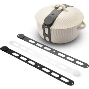 3-Pack Silicone Latch Strap for Slow Cooker Lid, Pot, Bento Box, Adjustable Length and Reusable Elastic Self-Lock Silicone Tie for Bundling or Organizing Curtain, Cords, Yoga Mat, Camping Mat (21 in)