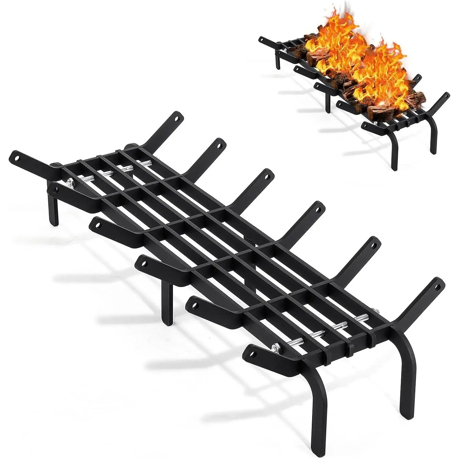 Fireplace Grates 26.9 inch Fire Place Grate Heavy Duty High Carbon Steel Fireplace Log Grate for Indoor Outdoor Firewood Stove Log Holder Rack Wood Burning Fireplace Accessories