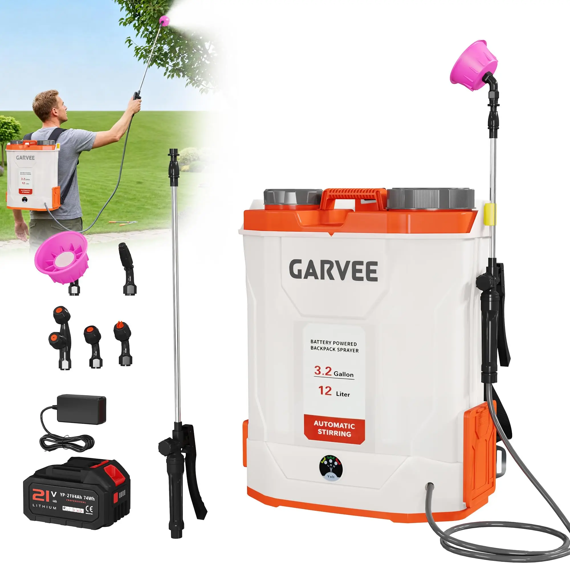 Battery-Powered Backpack Sprayer (3.2 & 5.3 Gal Capacities) with Rechargeable Battery, Ergonomic Design, Durable Construction, All-Season Use for Outdoor Gardening (Home Improvement Watering & Irrigation)