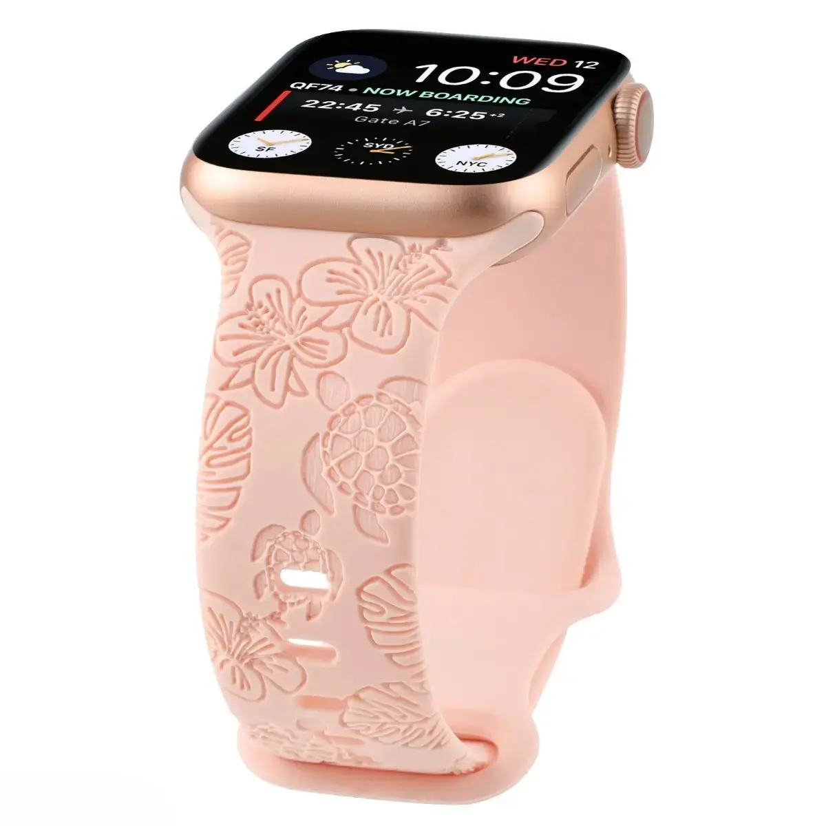 Sea Turtle Floral Engraved Silicone Watch Band, Soft Comfortable Coastal Replacement Strap, Daily Wrist Accessory