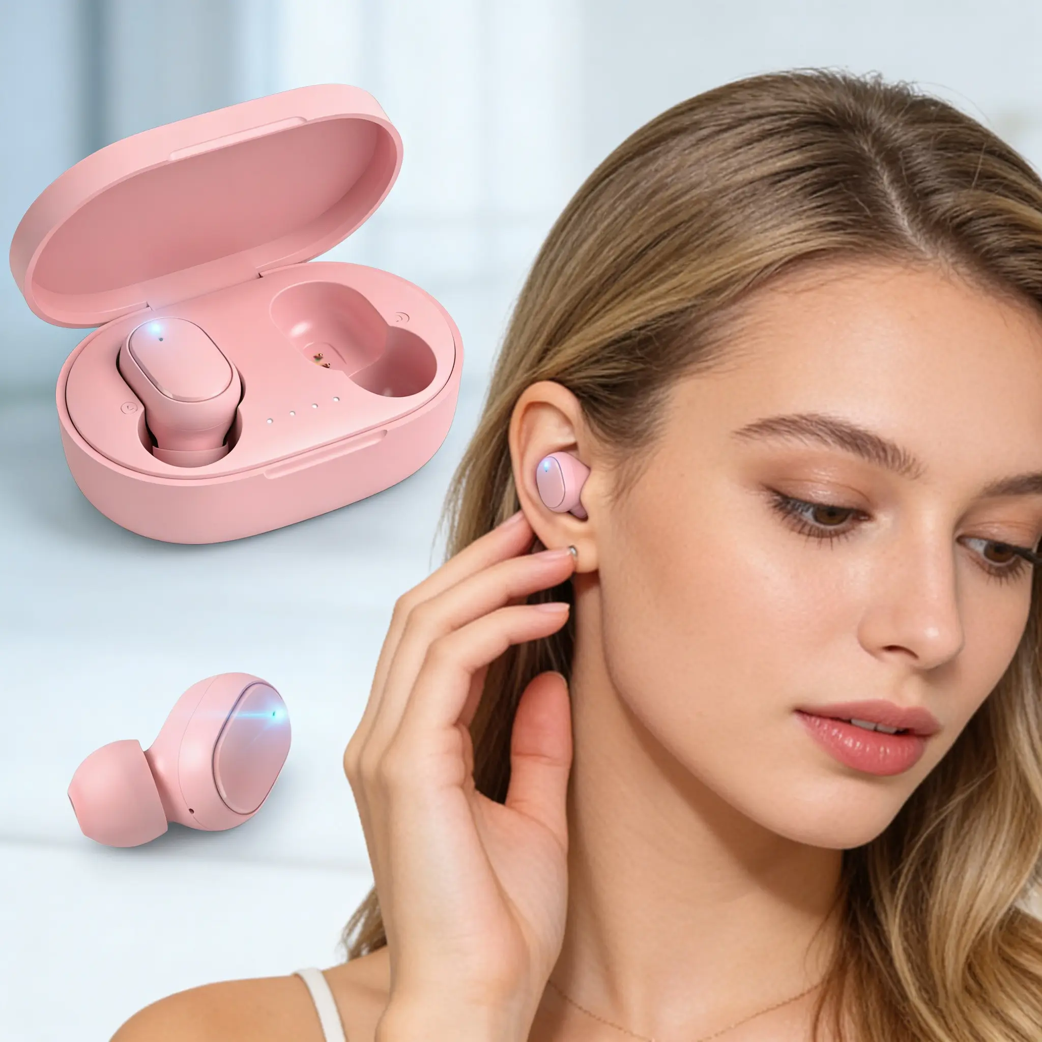 Pink Wireless Earbuds With Charging Case, Mini In-Ear Stereo Audio Earphones, Lightweight Portable Headset For Music, Calls, Sports, Travel & Daily Use