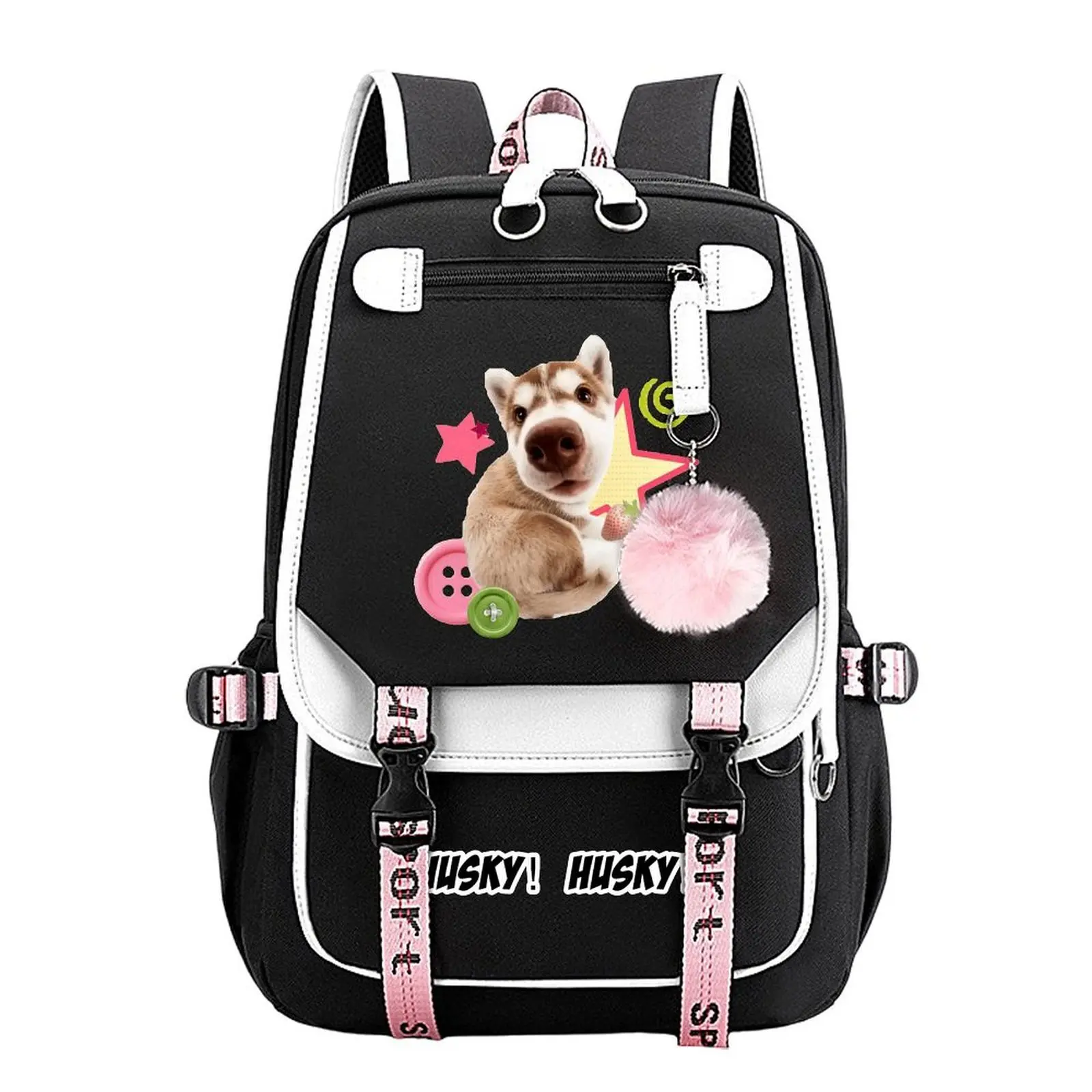 Y2K Husky Print Backpack for Boys & Girls, Teen Student School Bag, Large Capacity Backpack,  Water-Resistant Durable Design, Multi-Pocket Organizer, Perfect Birthday & Holiday Gift 11.4” × 18.1”