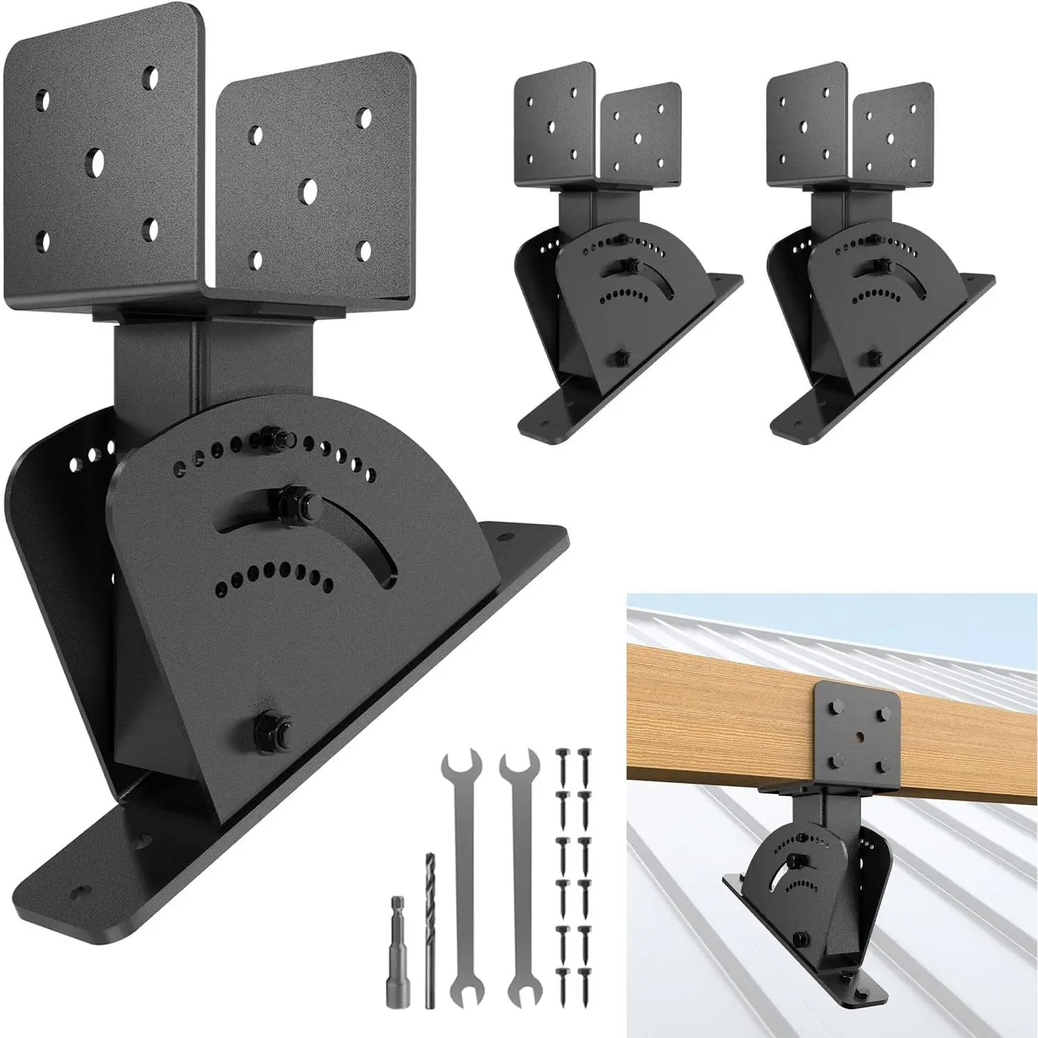 3 count 4x4/4x6 Heavy Duty Roof Riser Brackets Kit | Patio Roof Riser for  Support Patio Pergola Pergola Brackets Includes Complete Set of Accessories