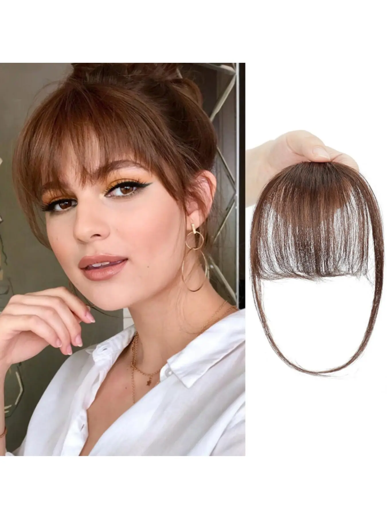 Human Hair Clip in Bangs with Temple for Women, Fringe with Temples Hairpieces, Curved Bangs for Daily Wear, Stylish and Convenient