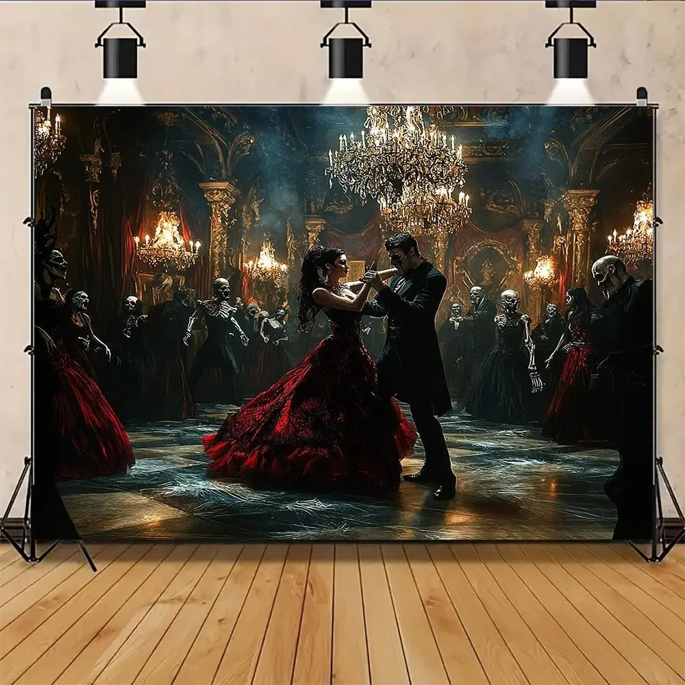 Gothic Halloween Ball Foldable Fabric Backdrop - Polyester Fiber Dark Banner with Vintage Gothic Party Pattern, Mysterious Theme Design, Machine Washable for Halloween Parties, Studio Photography