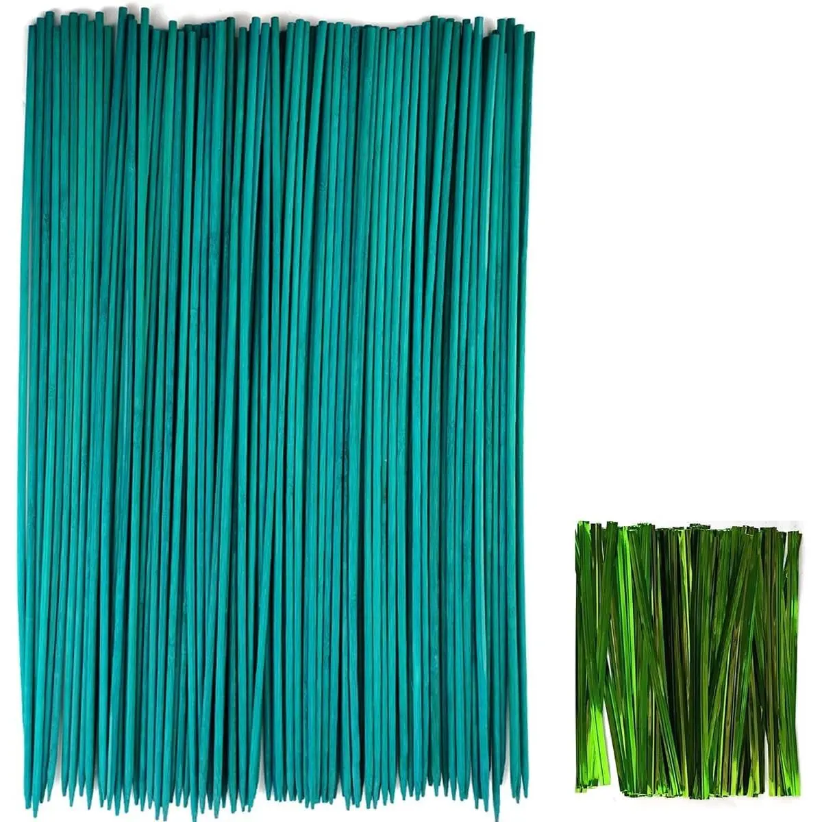 100PCS 18" Plant Sticks Support with 100PCS Green Garden Ties, Green Bamboo Sticks, Garden Wood Plant Stakes, Floral/Orchid/Tomato Wooden Stakes Plant Support Stakes Wooden