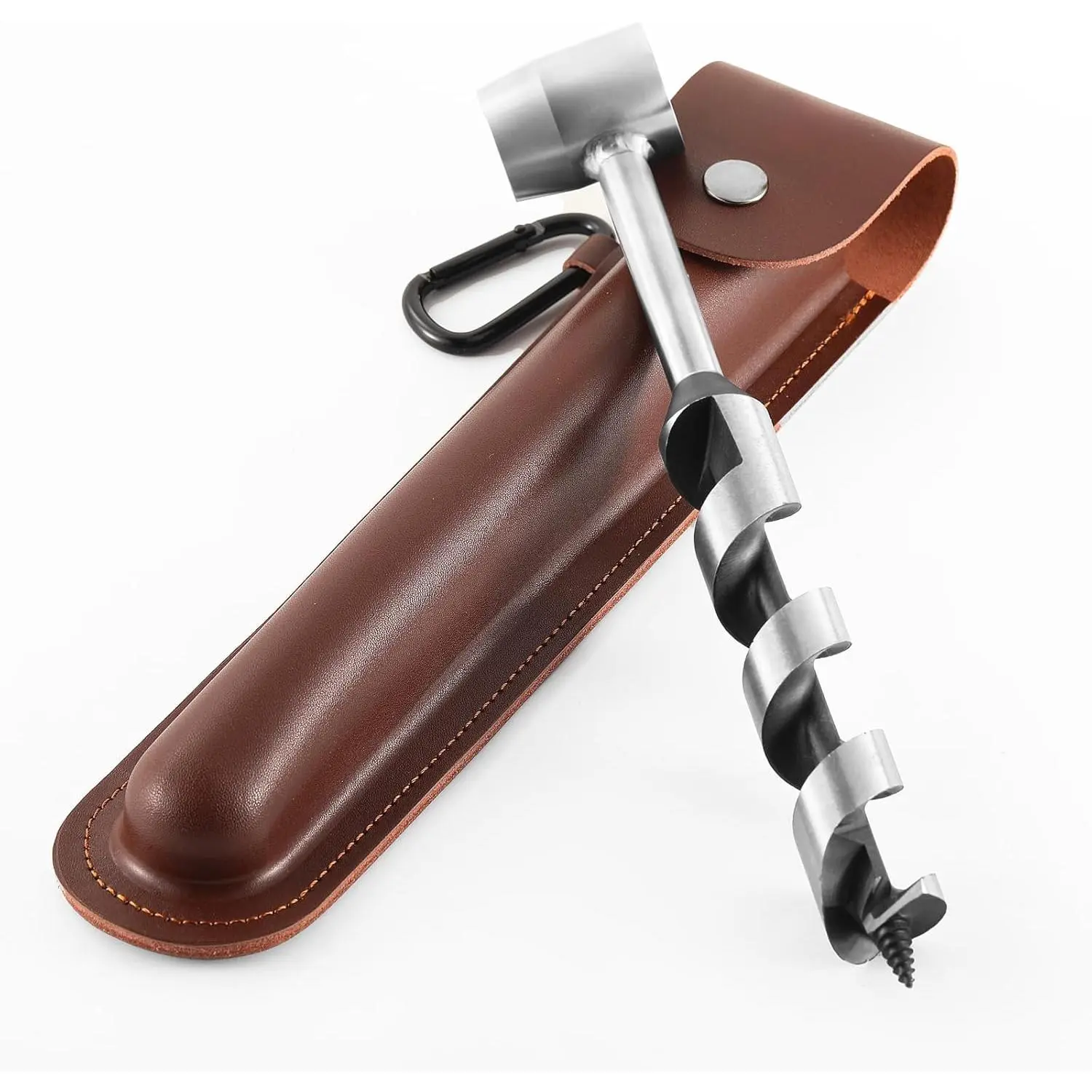 Hand Auger Wrench  Easy Wood Drilling - Settlers Wrench and Bushcraft Tools Perfect  Camping and Woodworking Tasks-Scotch Eye Wood Drill with Leather Case Brown.