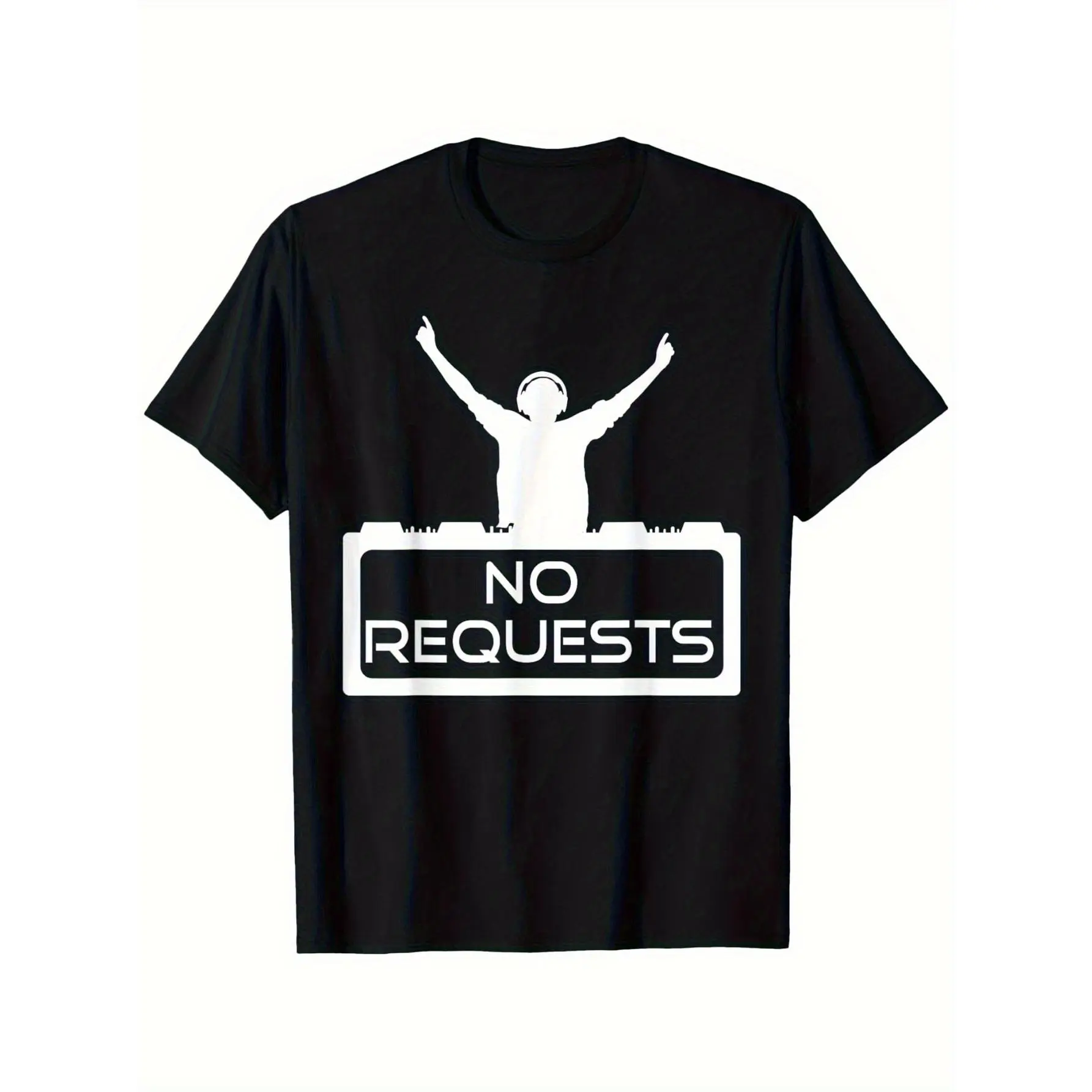 Men'S DJ Graphic T-Shirt - a Deep Black Music-Themed Short-Sleeve Top Featuring a Design Celebrating Djs And Turntables, Suitable for Commuting, Casual Outings, And Parties. Machine Washable, Perfect for DJ Additions And Party Outfits