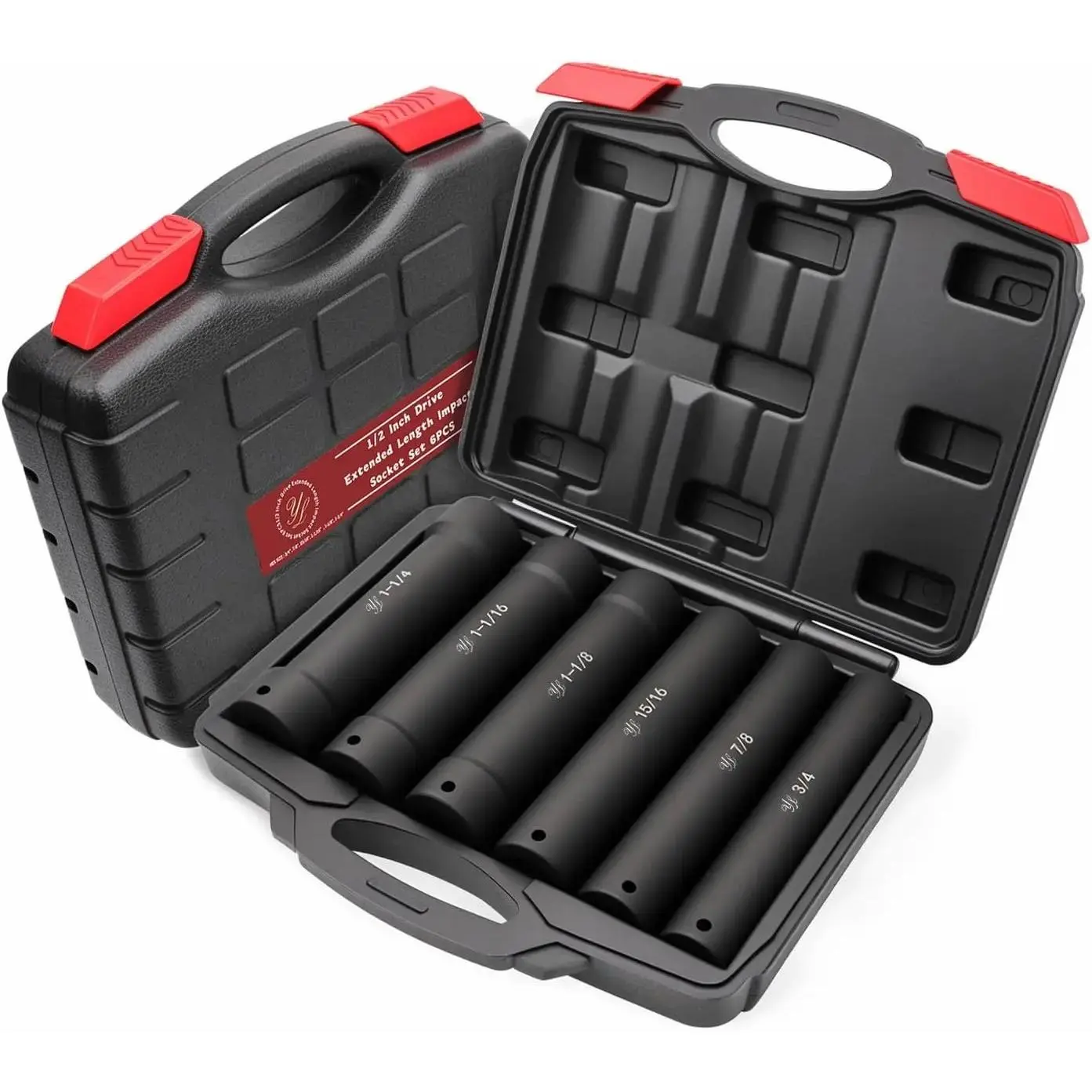 1/2 Inch Drive Extra Deep Long Socket Set, 6 count Extended Length Impact Socket Set Contains Sizes 3/4", 7/8", 15/16", 1-1/16", 1-1/8", 1-1/4", Specifically Designed for High Torque Applications, Socket Tools