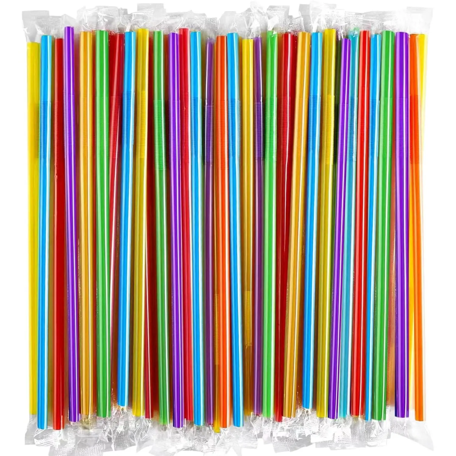 [Individually Wrapped] 100 count Colorful Flexible Plastic Straws, Disposable Bendy Straws, (9.45" Long and 0.23'' Diameter),