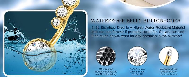 2025 Summer 9Pcs Hypoallergenic Gold Belly  Button Rings  Sparkling CZ Opal  Pearl Clicker Set Boho Chic Navel  Piercings Jewelry for Women Silver Gold