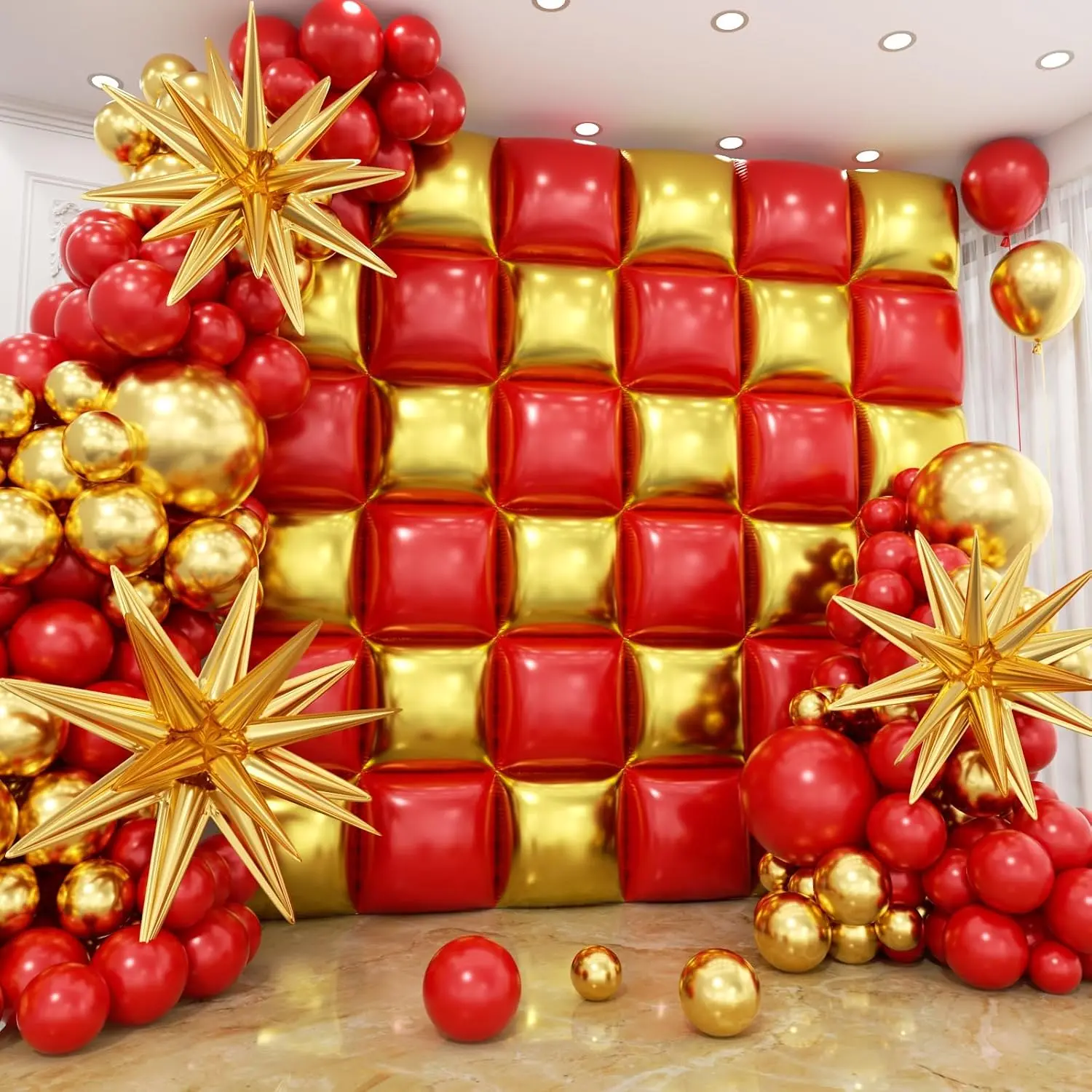 36 count Red and  Square Foil Balloons Wall Backdrop with 147 count Balloon Garland Arch Kit, Double Sided Balloons for Valentine's Day Wedding Birthday Engagement Anniversary Party Decorations