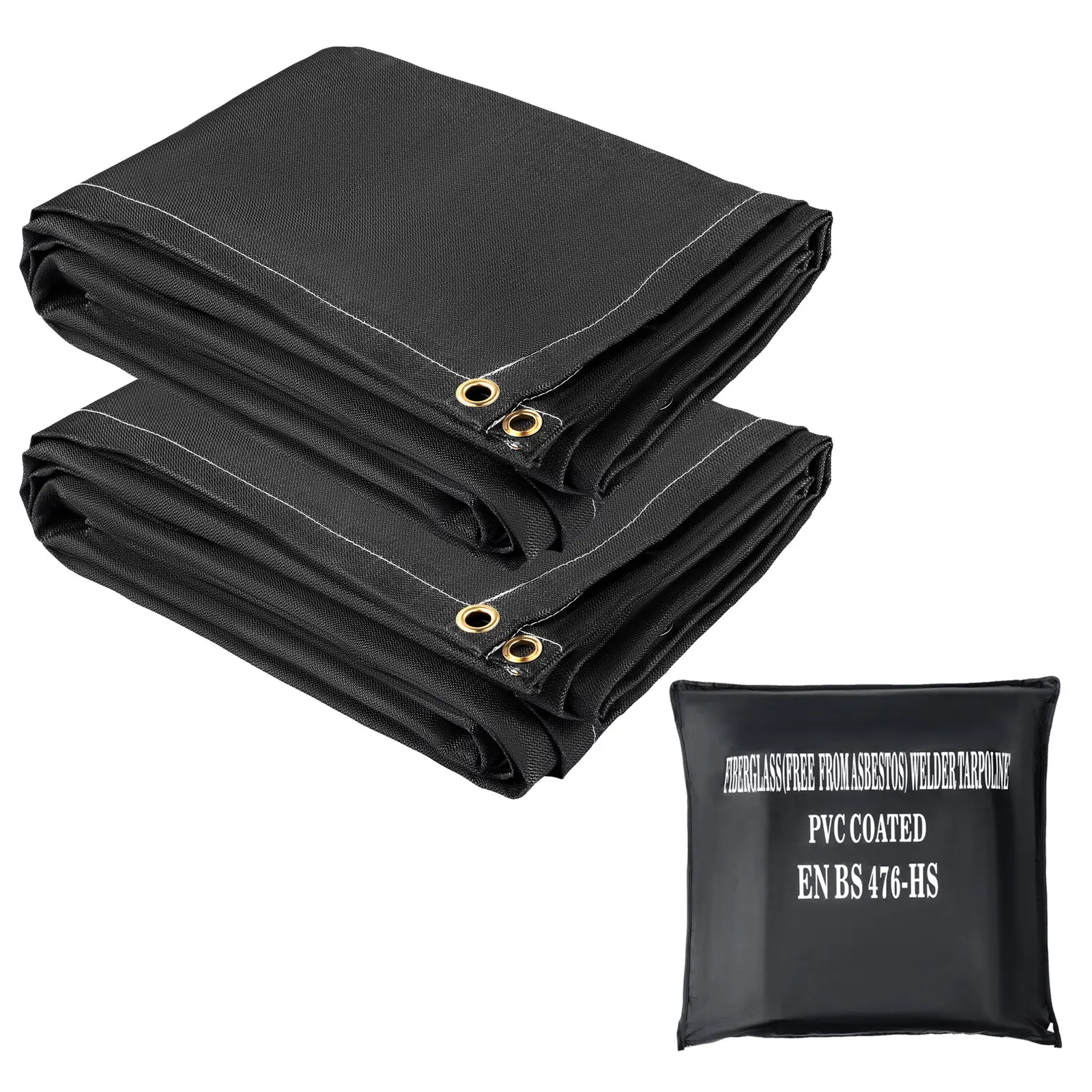 Fire Blankets, 2 Pack Welding Blankets, 6' x 10' Fire Suppression Blanket, 1022°F Flame Retardant Blanket, Black Fire Emergency Blankets, Fiberglass Fire Retardant Blanket with 8 Brass Gromme