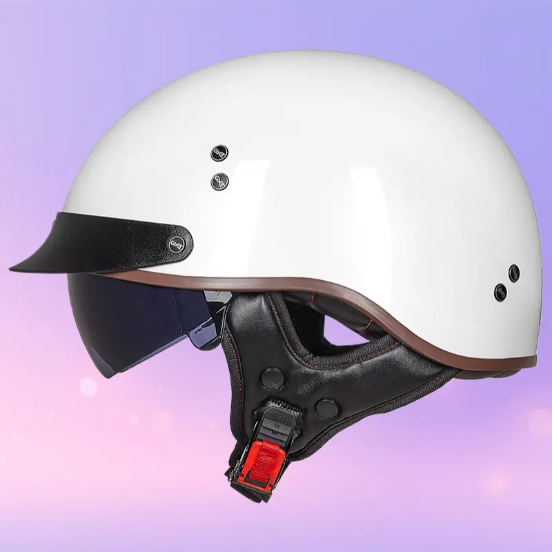 Vintage Retro Bowl Half Helmet for Biker Girl, Freely Adjustable Chin Strap, Soft Sweat-Absorbent Inner Padding, Easy-to-Wear Design, Unisex Summer Helmet for Cruiser Motorcycles, Urban Riding, Short Errands & Casual Daily Commuting