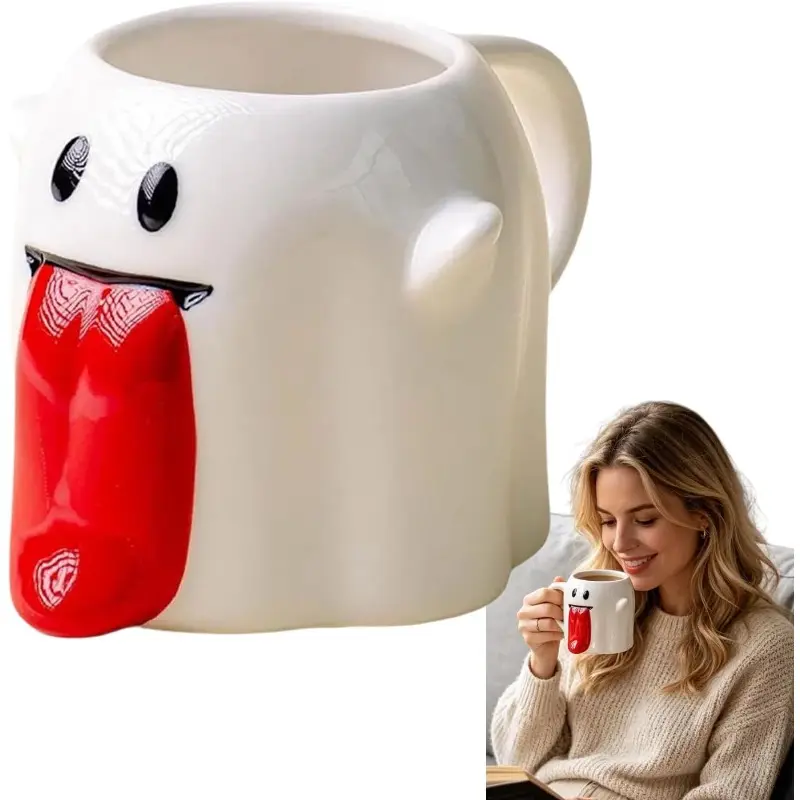Halloween Ghost Mug – Cute Ceramic Coffee Cup with Tongue-Out Design – Halloween Drinkware for Home, Office, and Parties (White)