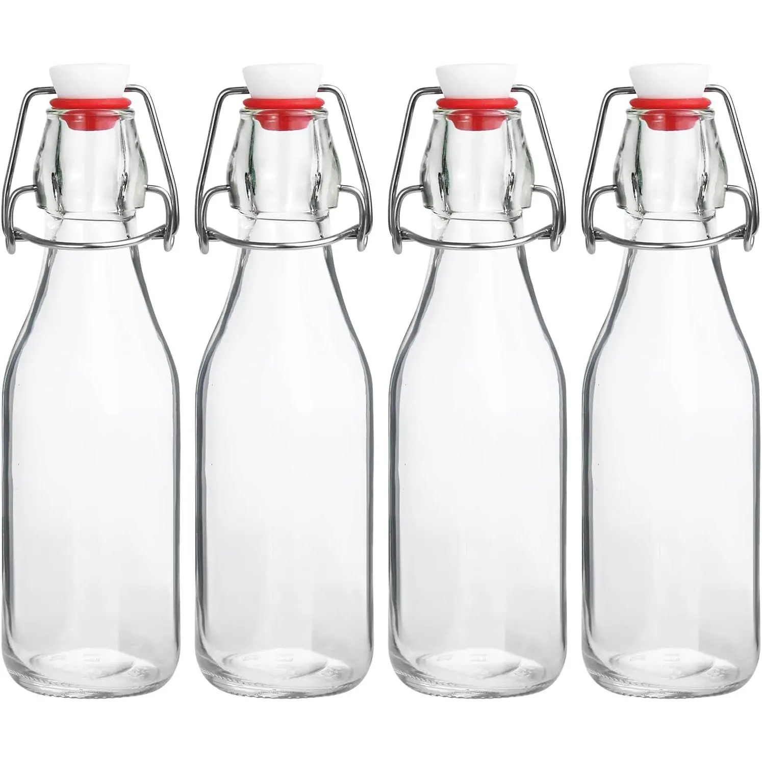 Swing Top Glass Bottles - 8.5oz 4-Pack Airtight Grolsch Closure Durable Airtight Container, Dishwasher Safe, Freshness-Maintaining Homebrew Fermenting & Food Storage Bottles with Foam Box Protection