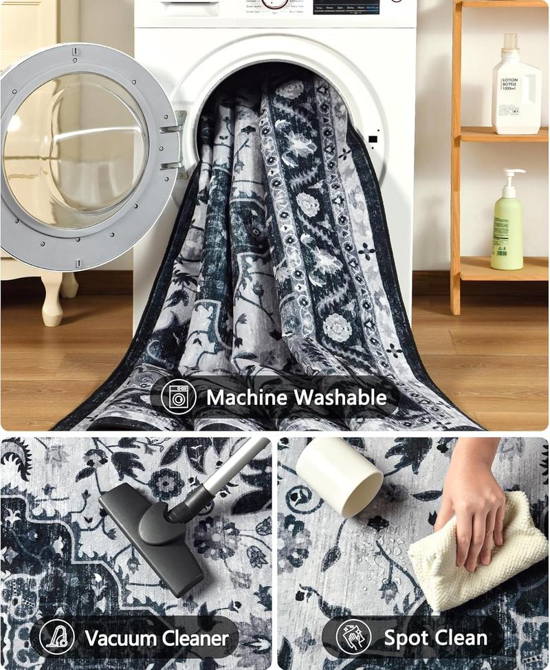 6x9 Area Rugs for Living Room, Washable Non Slip Vintage Rugs, Low Pile Ultra Soft Indoor Print Pattern Carpet for Bedroom, Entryway, Office, Dining Room, Home Decor, Black, Beige, Blue, 4x6,5x8,6x9 Feet