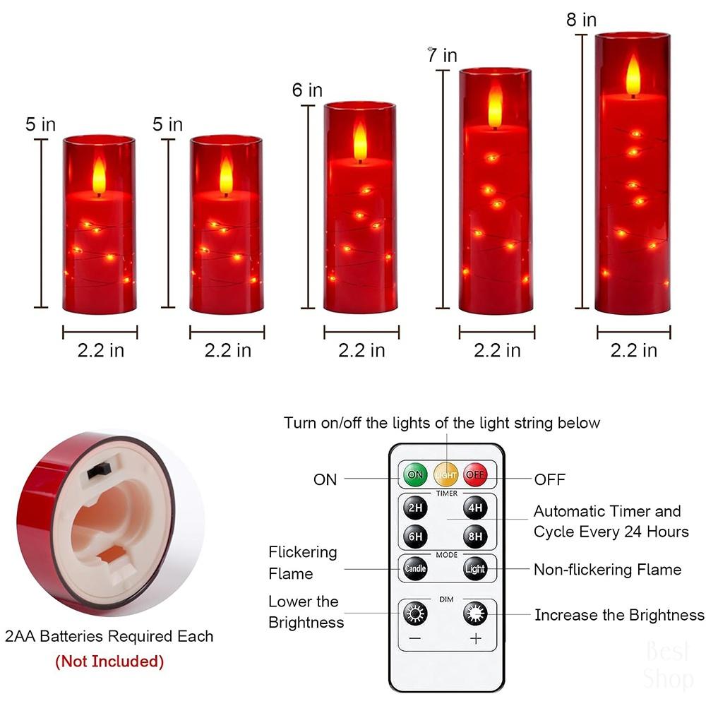 5pcs Flameless LED Candles with Embedded Star String, Battery Operated Acrylic Pillar Candles with Timer and Remote, Flickering Candles for Romantic Ambiance and Home Decoration Mood Decorative,Valentine's Day, Mother's Day