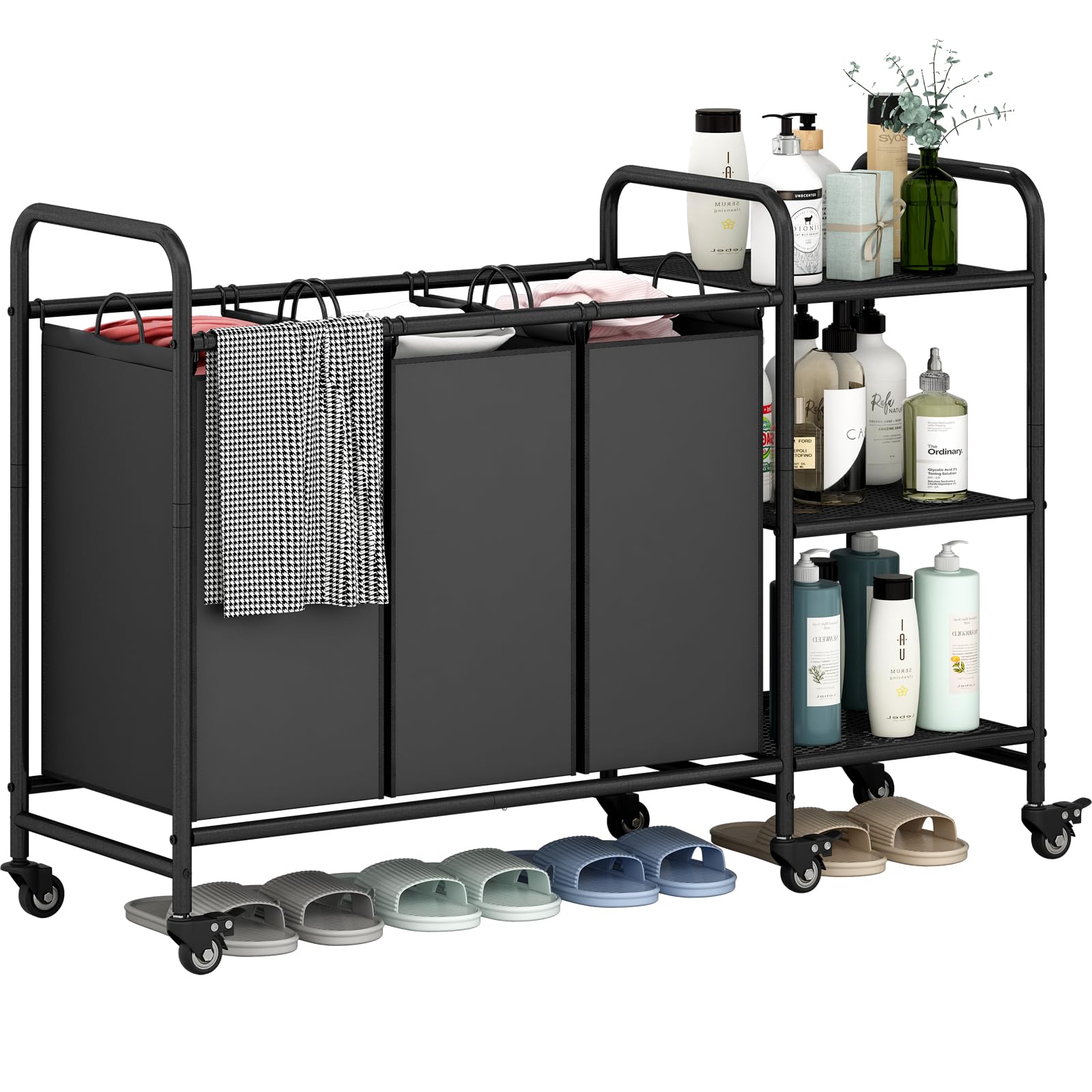3-Bag Laundry Sorting Trolley with Storage Rack 3-Section Laundry Basket Sorter with 3-Tier Storage Rack with Lockable Rolling Wheels Laundry Separation Basket with Removable Bag for Dirty Clothes Deals For You Days 3-Bag Laundry Sorting Trolley with Storage Rack 3-Section Laundry Basket Sorter with 3-Tier Storage Rack with Lockable Rolling Wheels Laundry Separation Basket with Removable Bag for Dirty Clothes Deals For You Days