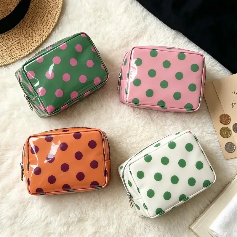New Glossy Polka Dot Mini Makeup Pouch, Waterproof PVC Hand Coin Purse, Portable Travel Sanitary Napkin Storage Bag, Multi-purpose Small Organizer for Daily Carry & Vacation