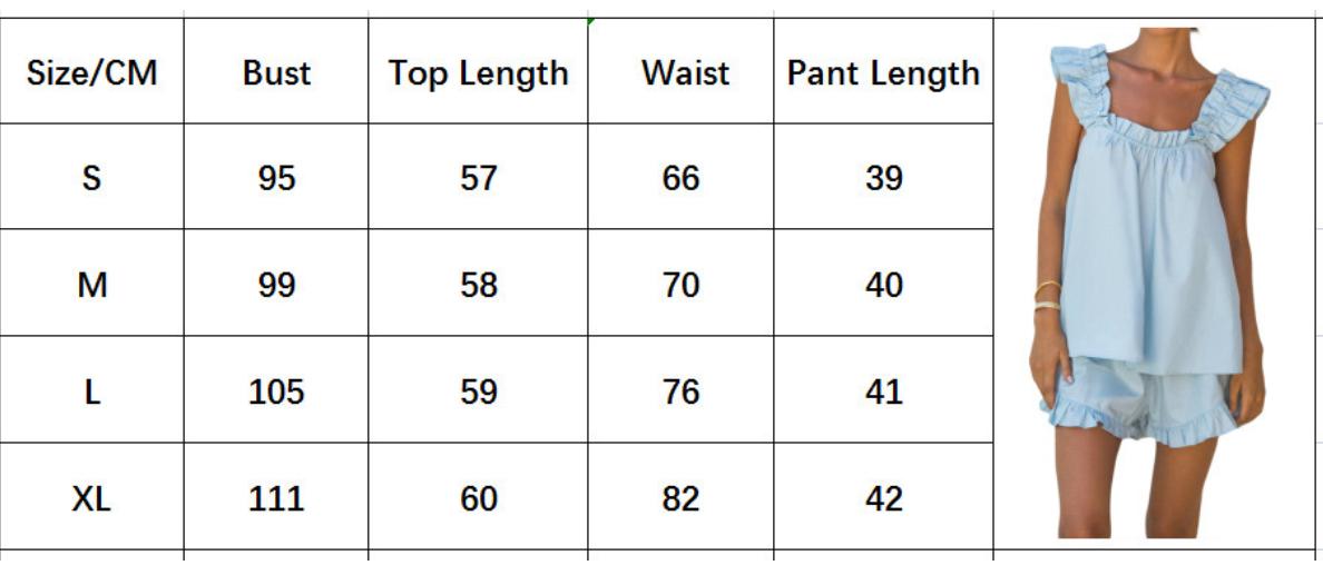 Ruffled Square Neck Women's Summer Shorts Set