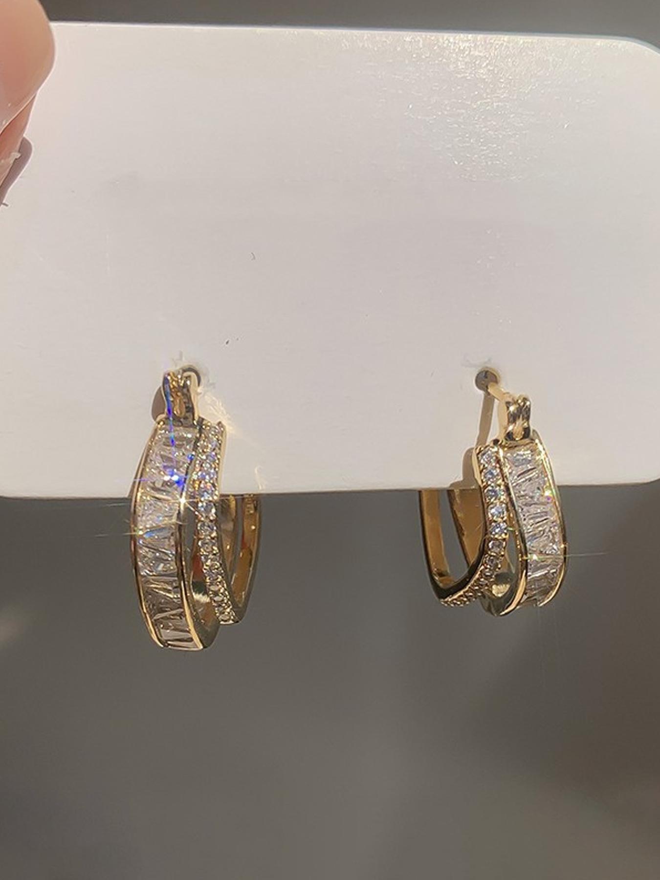 Elegant Artificial Zircon Decor Earrings, Zirconia Hoop Earrings, Fashionable Jewelry for Women, Trendy All-match & Exquisite Jewelry for Birthday Gift