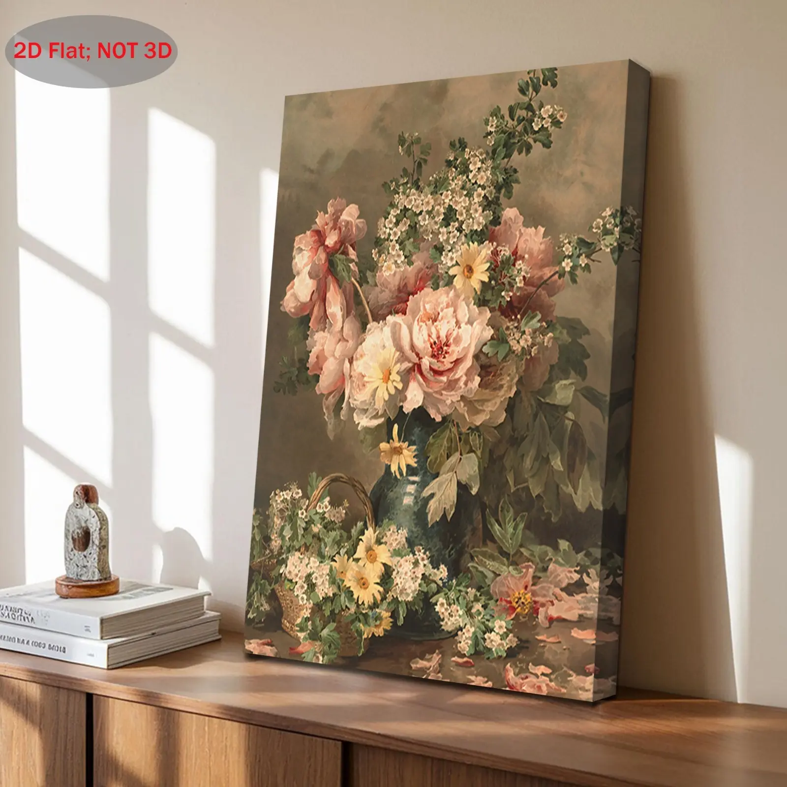 1-Piece Vintage Flower Canvas Art Print - Victorian Spring Floral Oil Painting, 2D Flat Wooden Frame, Decorative Artistic Botanical French Country Wall Artwork, Colorful Style, 11.8x15.7in, for Bedroom Living Room, Fade-Resistant