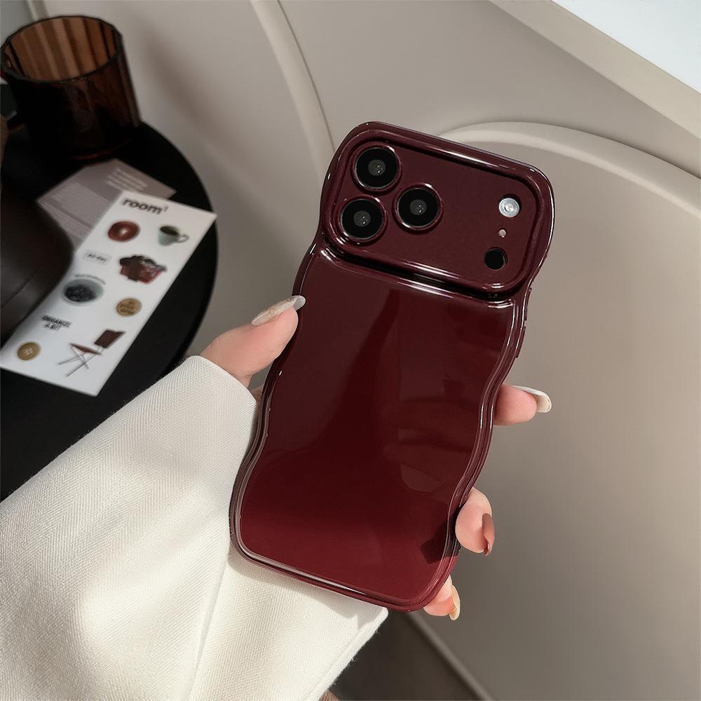 Retro Wine Red Wavy Phone Case For iPhone 17 16 15 14 13 12  Pro Max  Woman Girl Soft Shockproof Bumper Back Cover