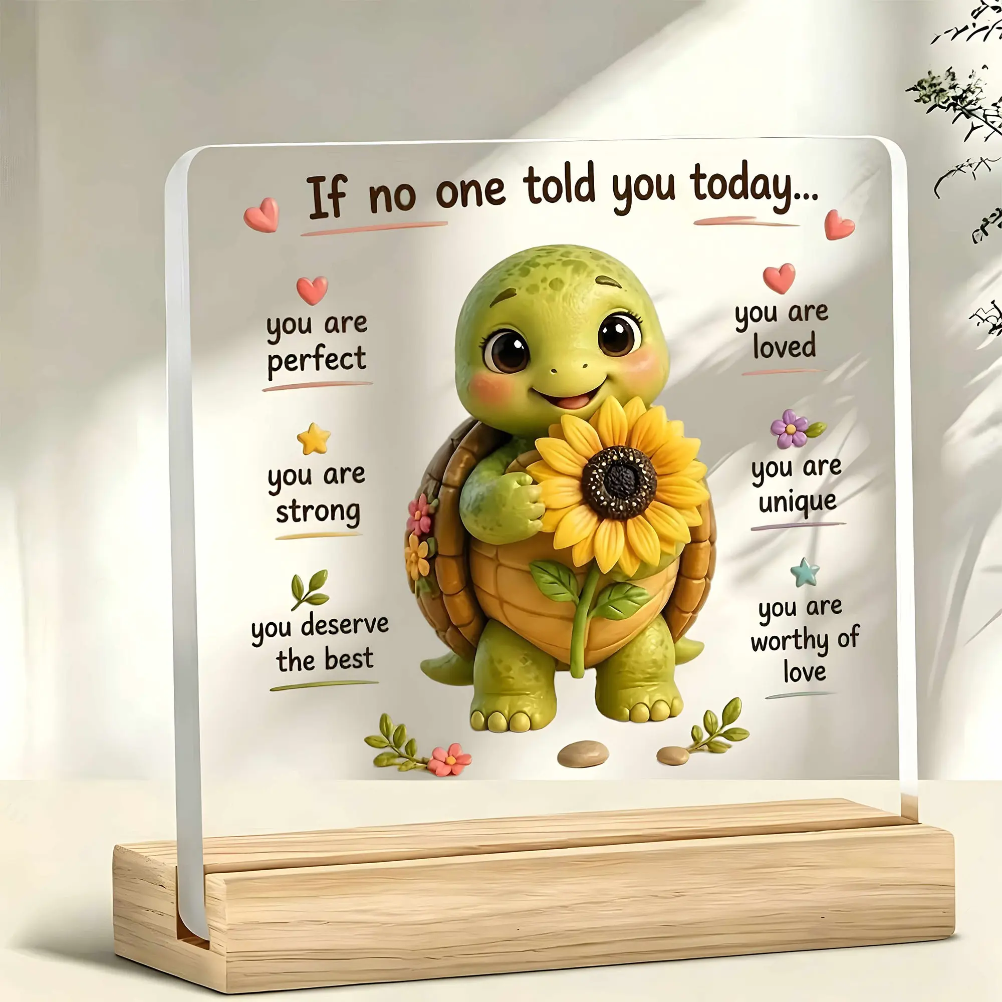 Cartoon Turtle Acrylic Desk Decor, Inspirational Quote 'you Are Perfect', Wooden Base, Office Desktop Organizer, Motivational Home Decoration