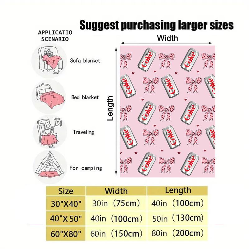 Diet Coke Original Flavor Pink Bows with Red Hearts Flat Velvet Blanket Soft Office cozy lightweight soft fluffy decorative giftable fluffy Gift