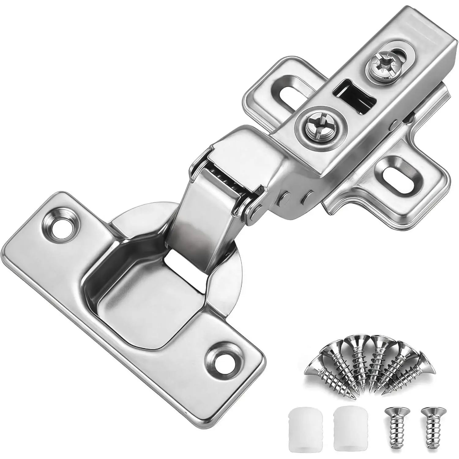 2 Pack Frameless Soft Close Cabinet Hinges for Kitchen 105°Clip  Plate Adjustable Concealed European Door Hinges Nickel Plated Finish (Inset