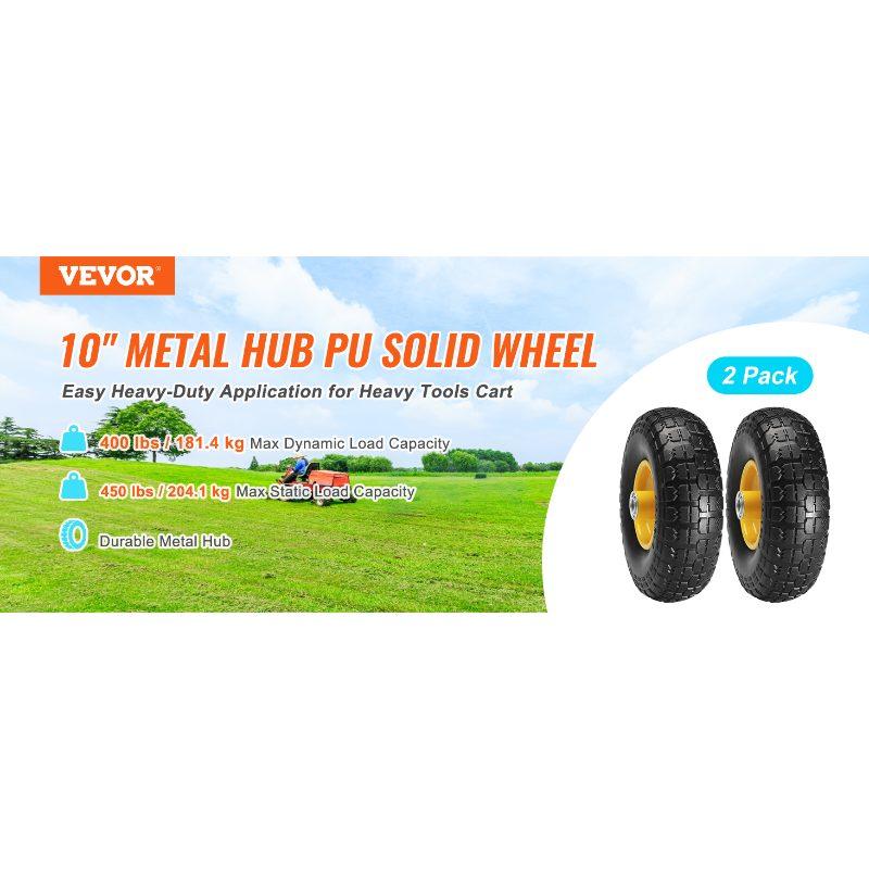 fathersdaygift  VEVOR Solid PU Run-Flat Tire Wheel, 10, 2-Pack, 400 lbs Dynamic Load, 450 lbs Static Load, Flat Free Tubeless Tires and Wheels for Hand Truck, Utility Cart, Dollies, Garden Trailers, Various Carts
