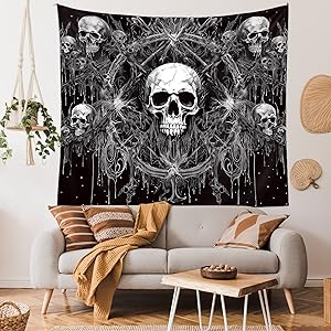 Skull Tapestry Gothic Black and White Tapestry wall hanging Dark Skeleton horror tapestry Aesthetic cool tapestry for bedroom Living Room Dorm (60 x 50 inches)