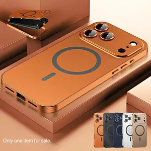 Aluminum Alloy Frame MagSafe Phone Case with Magnetic PC Back Panel, for iPhone 17 Pro Max/17 Pro/14 Pro Max, Ultra-Thin Phone Cover with Full-Coverage Lens Protector, Wireless-Charging Durable, Fully Protected Shockproof Case
