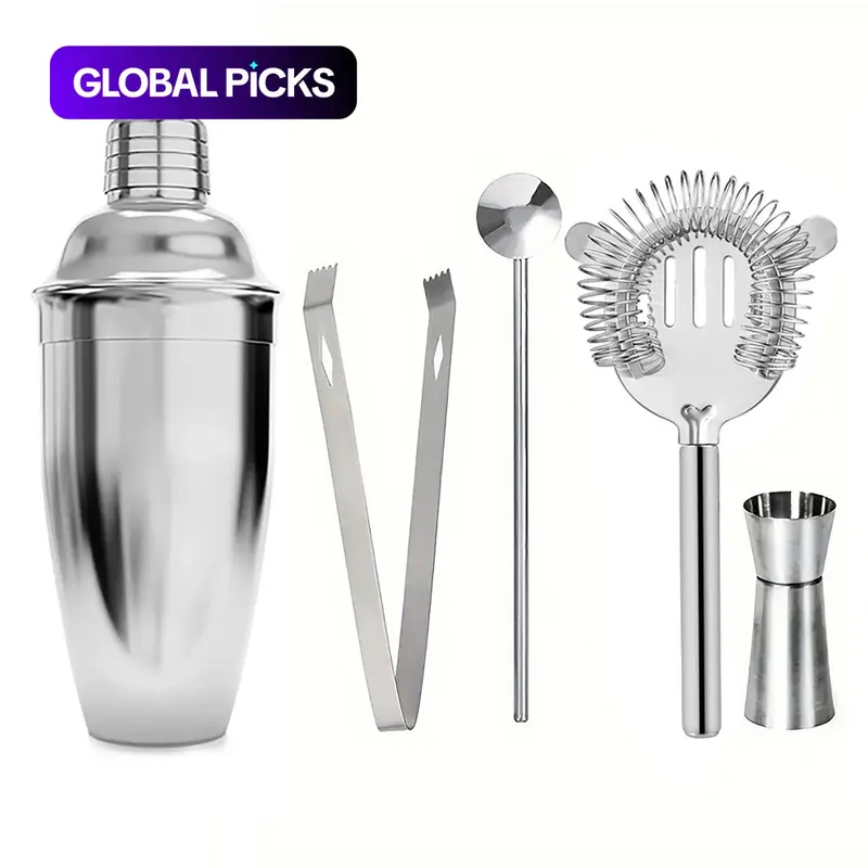 Stainless Steel Bar Utensils Set Rust Corrosion, 5/6/9 Counts Including Shaker Cup & Mixing Stick & Spoon & Clip & Other Accessories, Variety of Tools, Cocktail Bar Utensils for Home Party, Bar Tools #GLOBAL PICKS