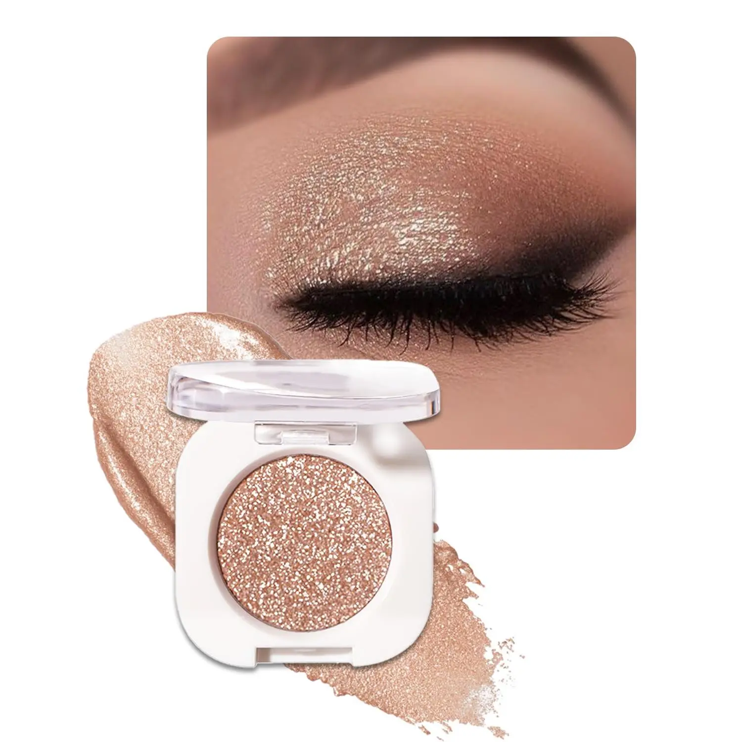 Glitter Eyeshadow Single, Ultra-Fine Diamond Shimmer, Long-Lasting & Crease-Proof Sparkly Eye Makeup Topper, Buildable Sheer Cosmetic in Champagne Gold, Sparkly Makeup, Glittery Eyeshadow, Bling Effect, Colored Eyeshadow, Stick Eyeshadow