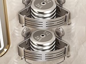 Corner Shower Caddy Suction Cup Shower Shelf Corner No Drilling Bathroom Shower Organizer Storage Rack Adhesive with Towel Bar Hooks (,Matte Gray) : Home & Kitchen