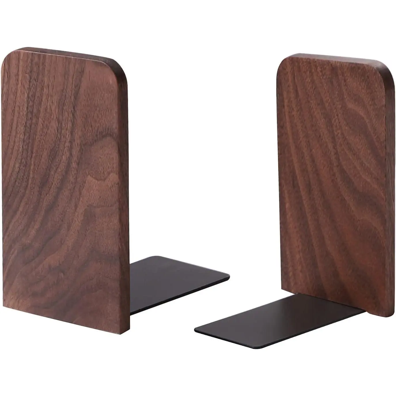 Book Ends for Shelves, Non-Slip Bookends, Heavy Duty Wooden Bookend Support for Books and Movies (Walnut 1 Pair)