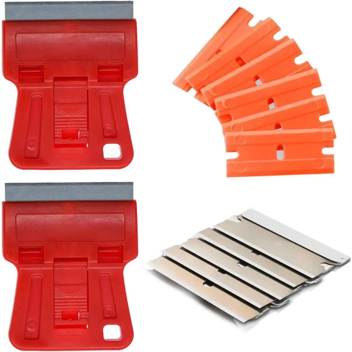 1.5 inches High Visibility Mini Razor  Scraper Glass Scraper Red  Window Scraper with 5 Metal Scraper  5  Plastic Double   Removing Decal Stickers