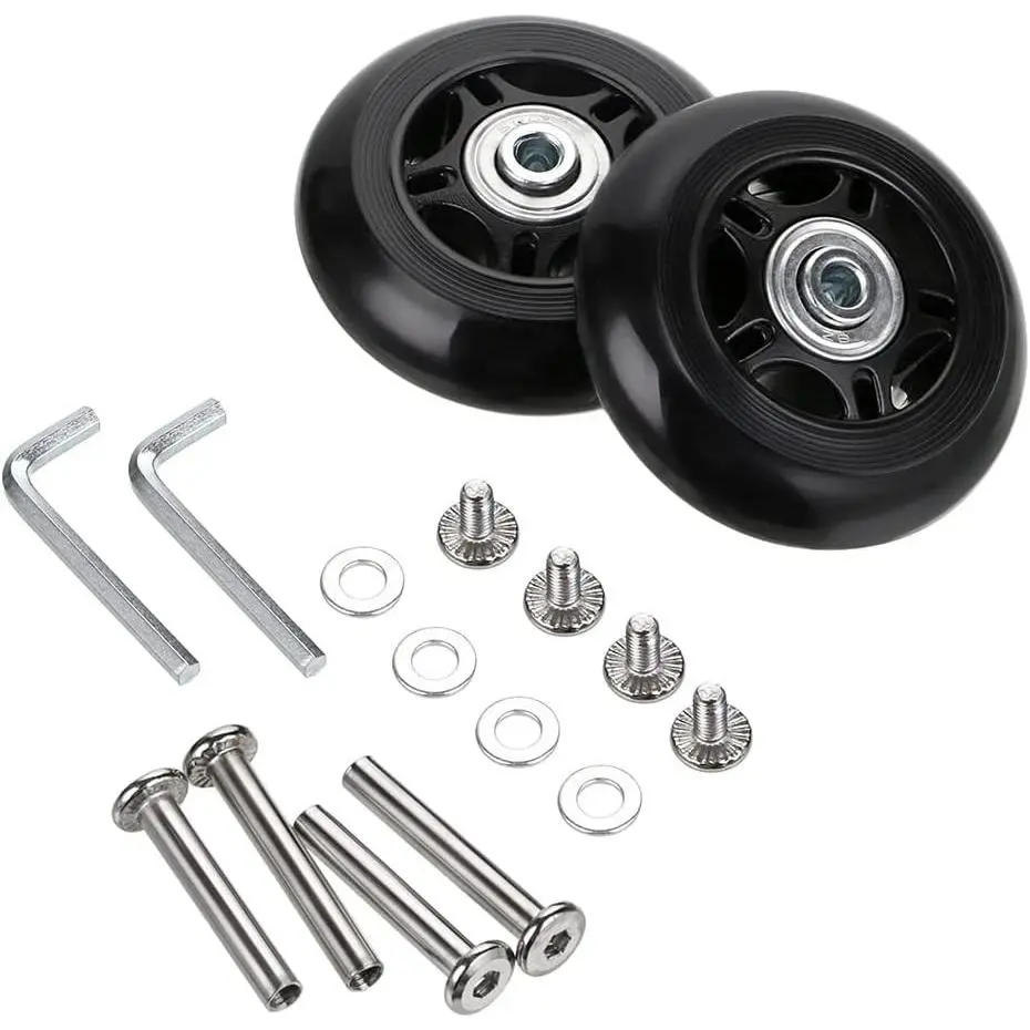 70mm x 24mm Luggage Wheels Replacement Kit, Set of 2 - Quiet Suitcase Swivel Wheels with 36mm/39mm Axles, Screws & Bearings, Rotatable Rubber Wheel KitGift