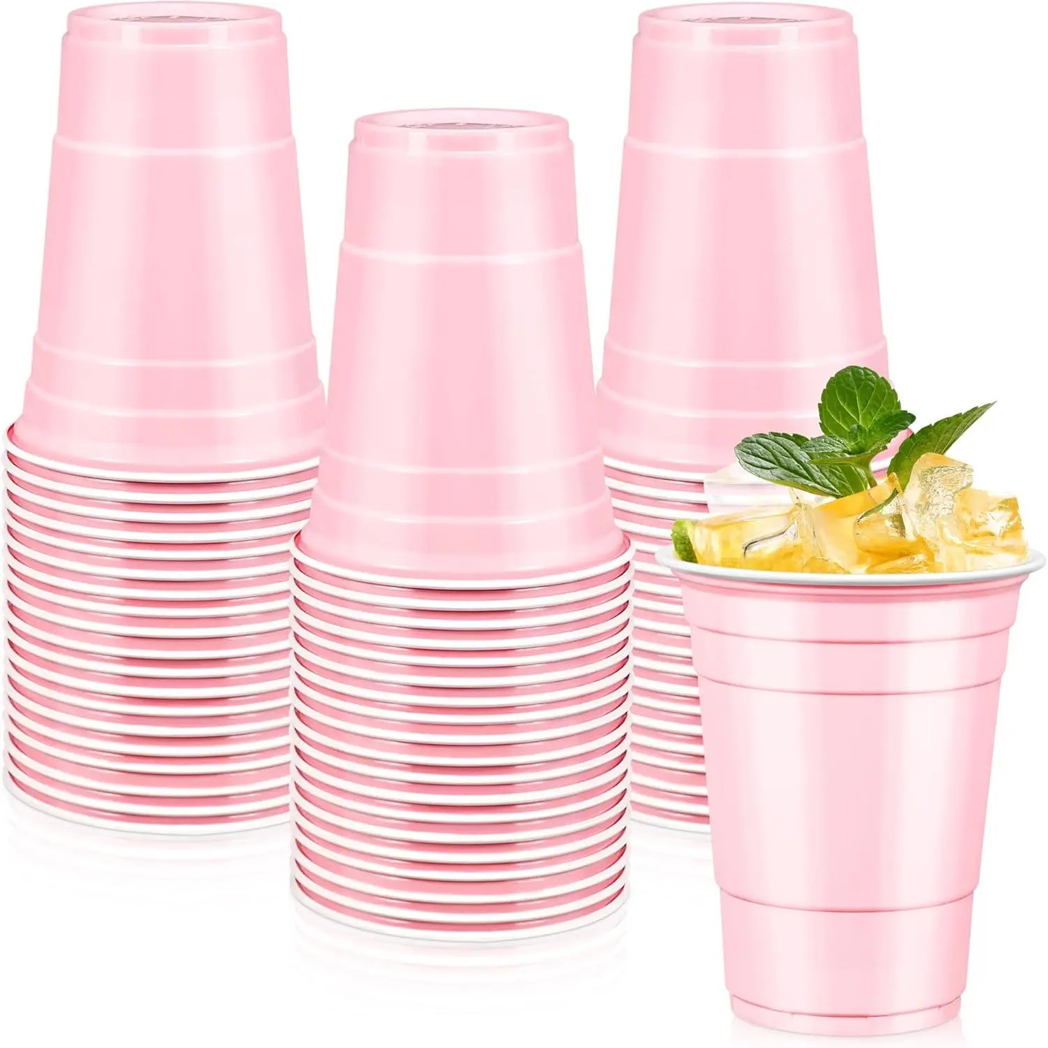 50 Light Pink Plastic Cups, 16 oz Disposable Cups, Drinking Cups For Birthday Party, Valentines, Baby Shower, Easter Party, Mothers Day