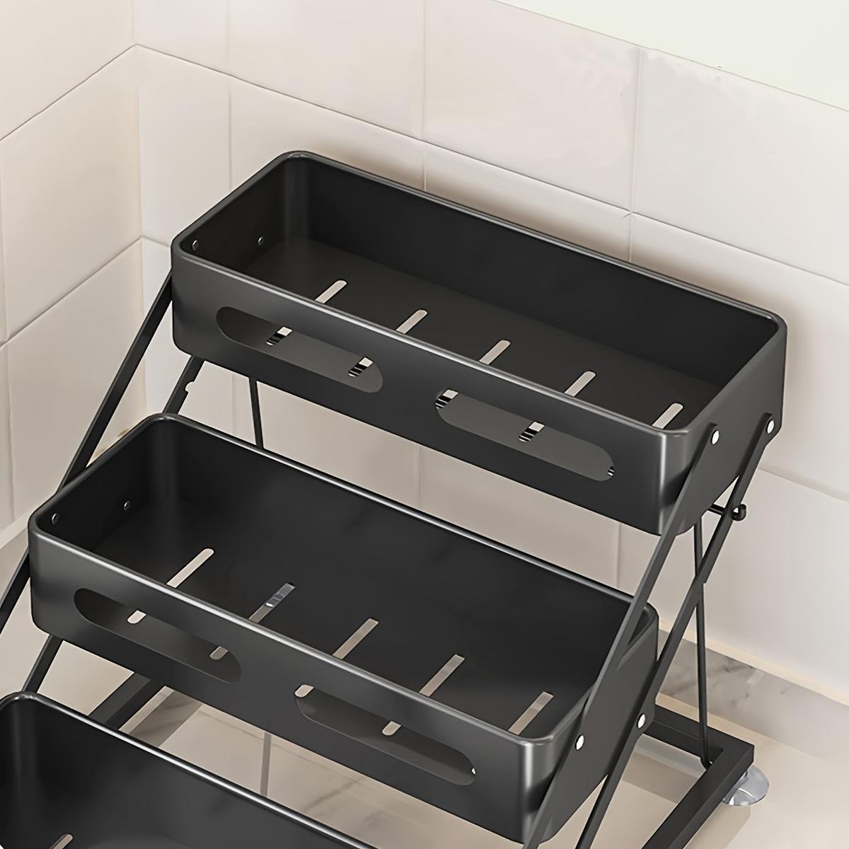 PLL 3-Layer Foldable Cast Iron Spice Rack with Safety Fence-Space-Saving Kitchen Cabinet with Countertop Organizer, Durable Paint Design, Holiday Theme Style, Simple Metal Shape, Solid Construction versatile storage