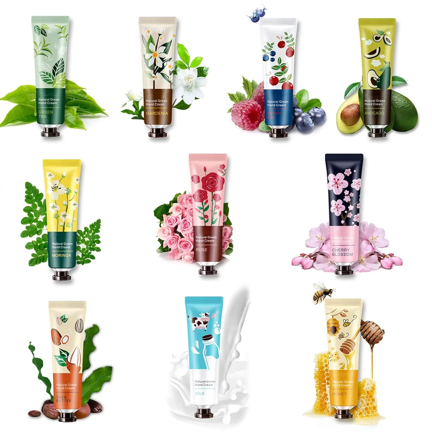 5 Pack Natural Botanical Fragrance Hand Cream Travel Gift Set for Chapped and Work Hands,Moisturizing Mini Hand Lotion Travel Size for Men and Women,with Natural Shea Butter and Aloe Vera - 30ml