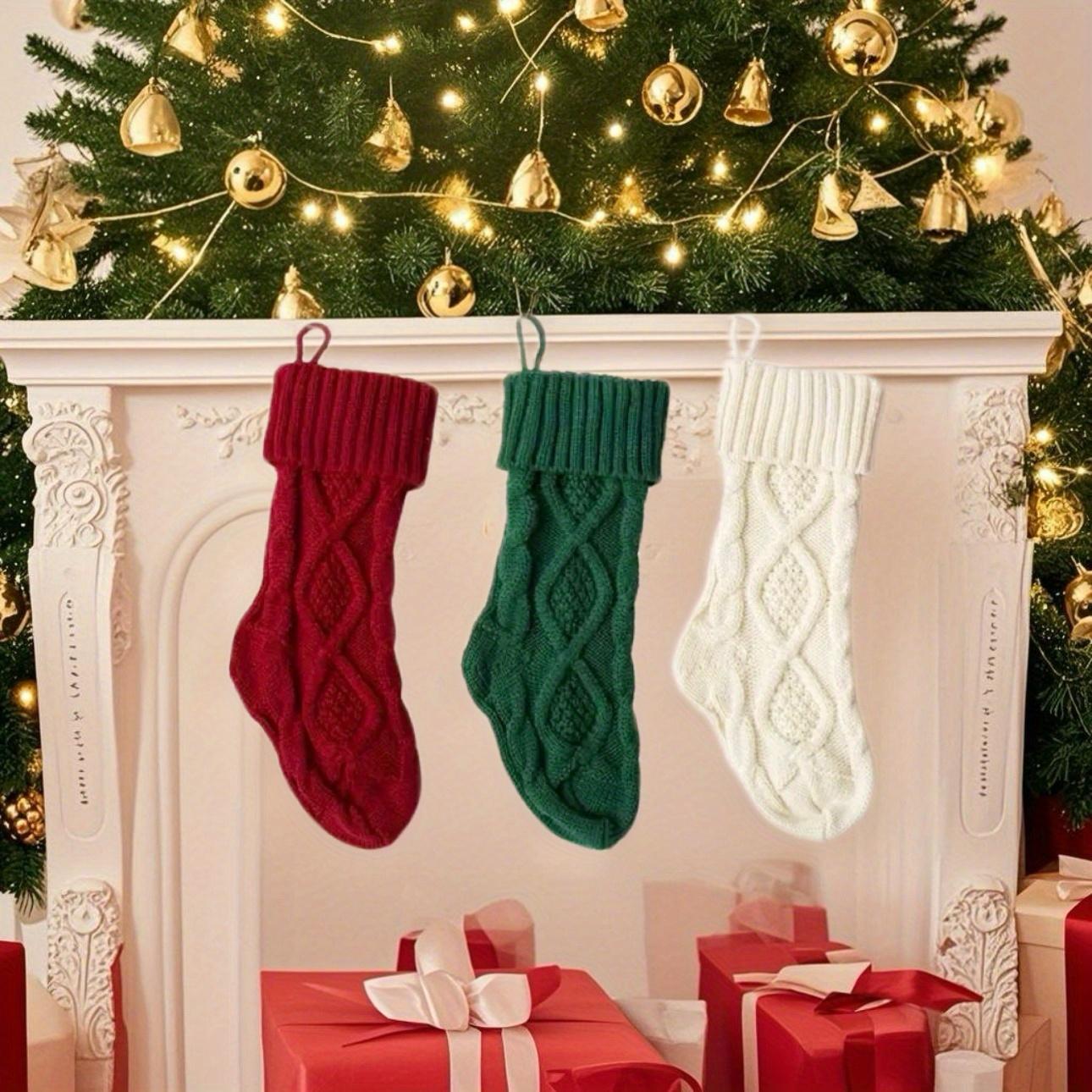 NewNew4pcs of Christmas stocking decorations - Red, Green and White Striped Knitted Candy Gift Bag, Durable Holiday Decorations, Suitable for Fireplaces, Windows, Home - No batteries required, Classic holiday decorations, Perfect choice for T, Christmas D