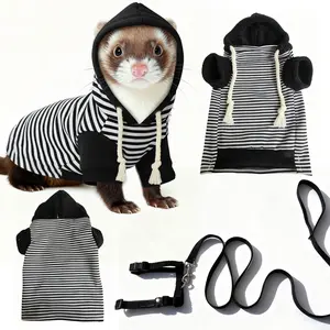 Ferret Warm Hoodie with Matching Harness Leash Set, Soft Pet Ferret Winter Outfit, Breathable Walking Clothes for Small Pet Ferrets Daily Outdoor Travel